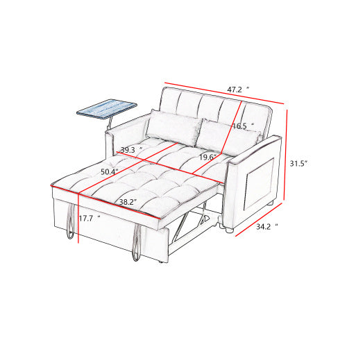 Velvet Loveseat Sleeper Sofa Bed With Side Table BEUPFORLIFE.com