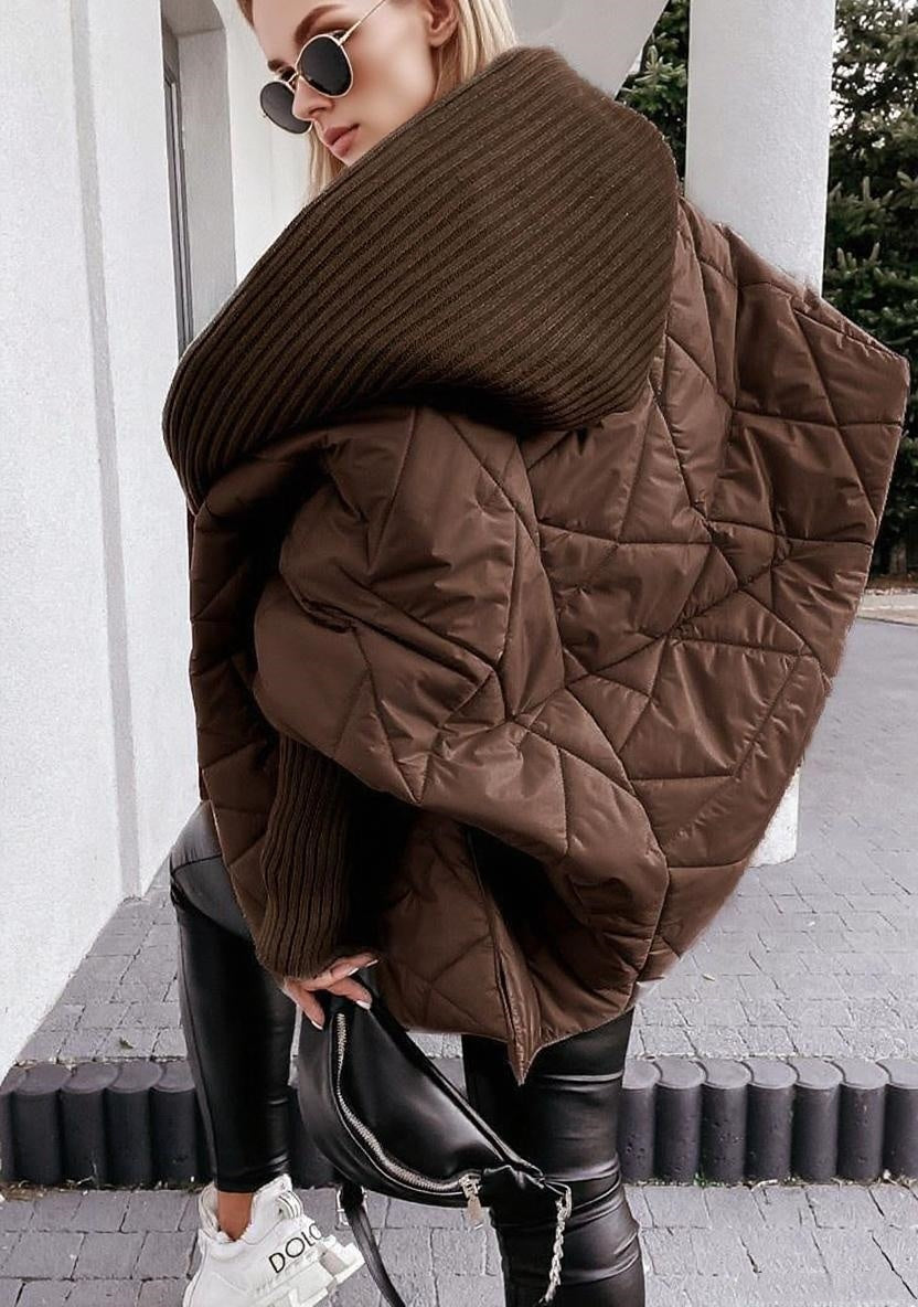 Diamond Lattice Hooded Casual Long Sleeve Coat