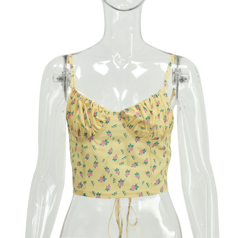 Sleeveless Floral Adjustable Strap Ultra-short Slim Top BEUPFORLIFE.com