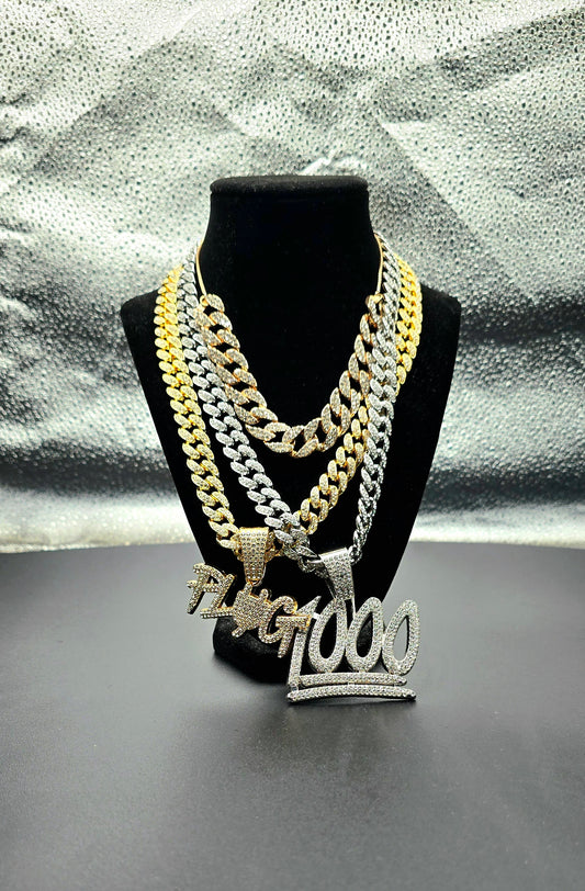 Plug pendant w/ iced out chain Crystal Red Luxury Jewelry