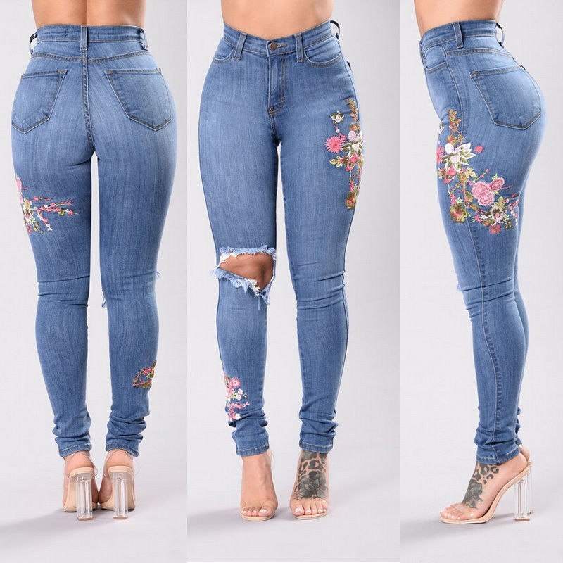 Women's denim pants embroidered jeans trousers BEUPFORLIFE.com