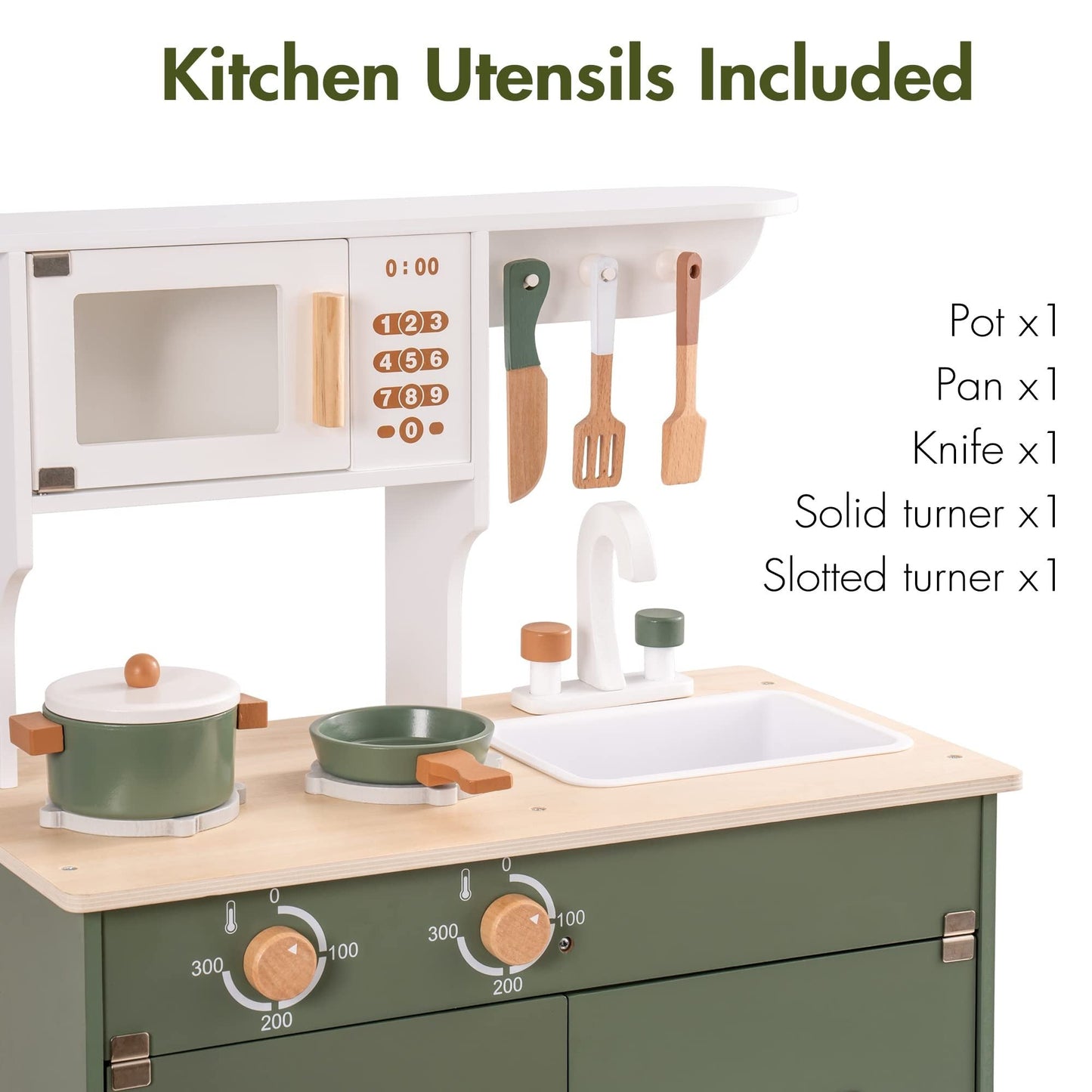 Green Wooden Kitchen Toy Set BEUPFORLIFE.com