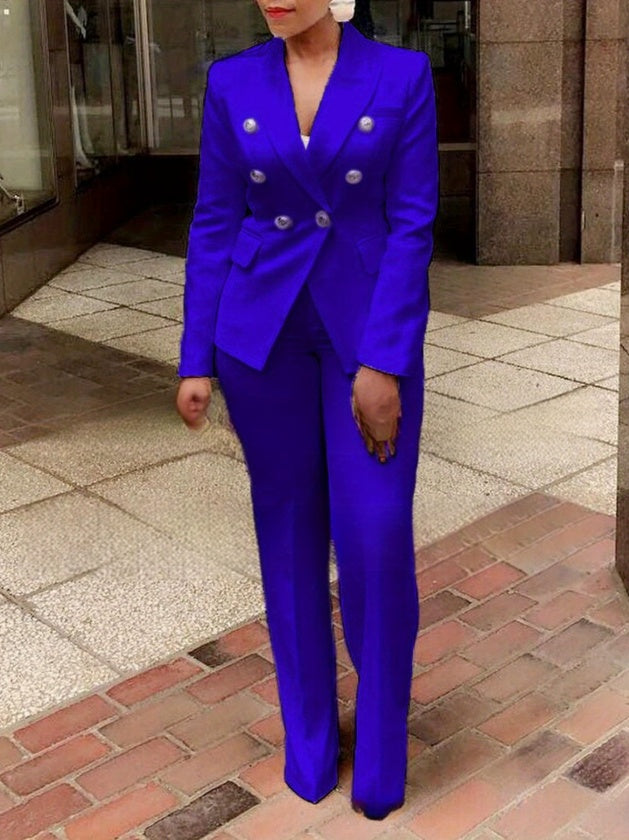High-waisted Solid Color Small Suit w/ Long-sleeved Pants Be Up For Life