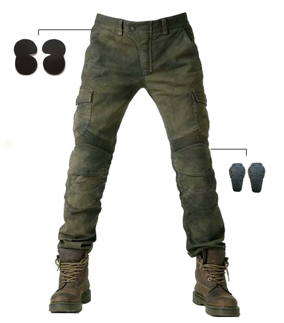 Army green denim jeans with locomotive pad BEUPFORLIFE.com