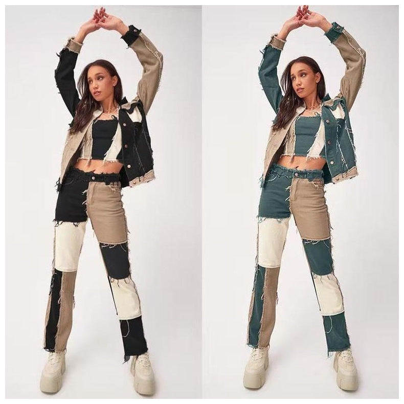 High Elastic Stitching Raw Edge Women's Straight-leg Jeans BEUPFORLIFE.com