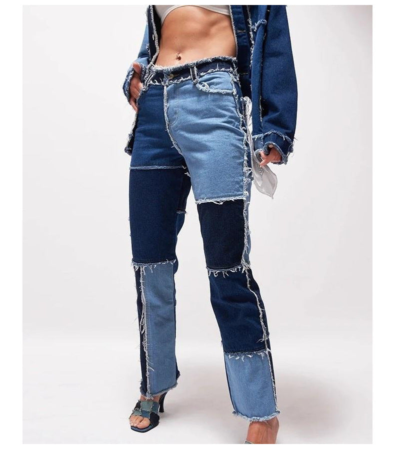 High Elastic Stitching Raw Edge Women's Straight-leg Jeans BEUPFORLIFE.com