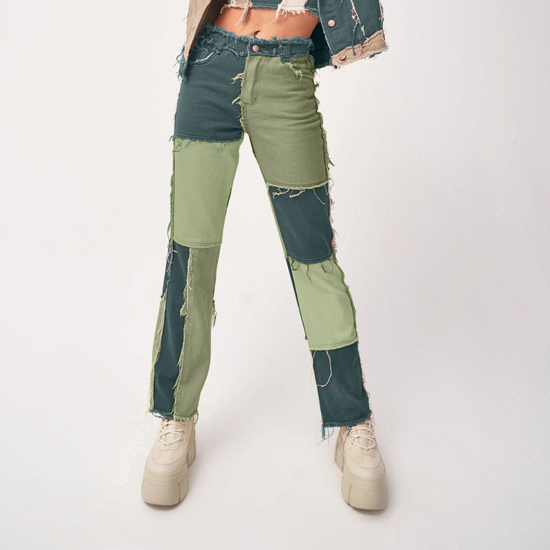 High Elastic Stitching Raw Edge Women's Straight-leg Jeans BEUPFORLIFE.com