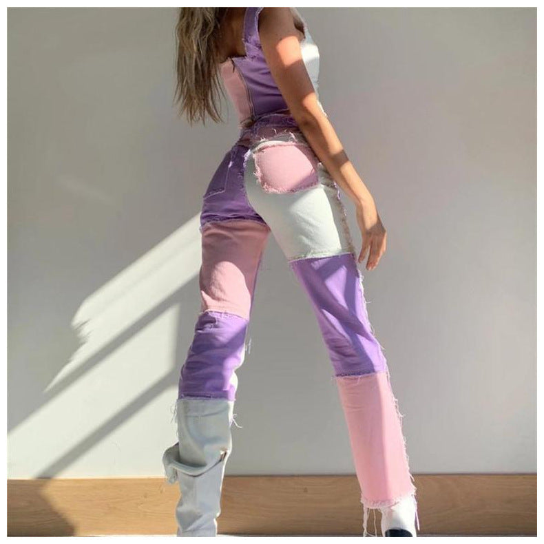 High Elastic Stitching Raw Edge Women's Straight-leg Jeans BEUPFORLIFE.com