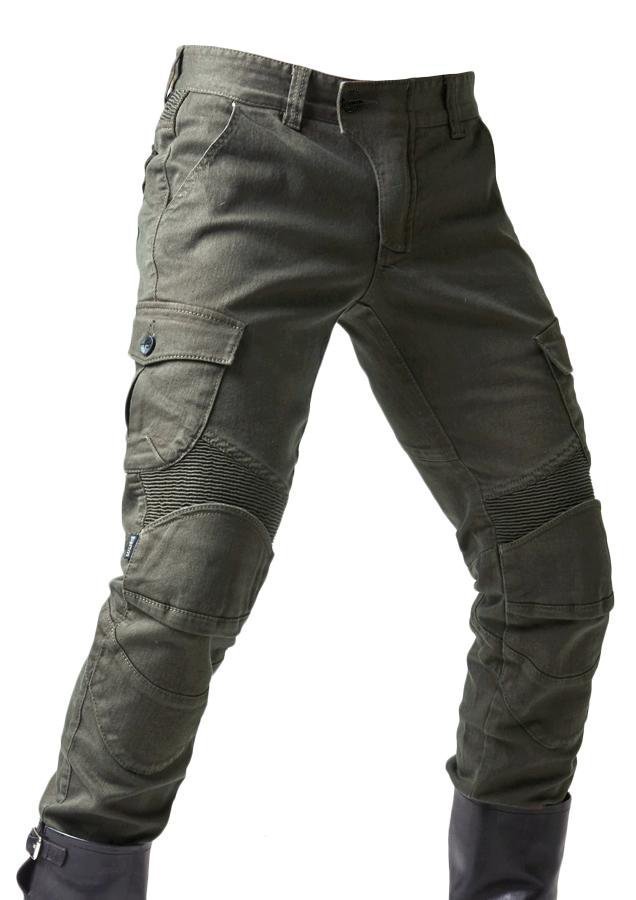 Army green denim jeans with locomotive pad BEUPFORLIFE.com