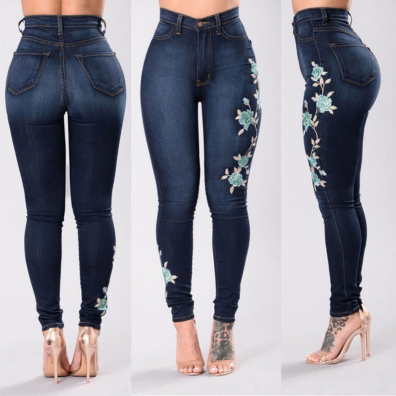 Women's denim pants embroidered jeans trousers - BEUPFORLIFE.com