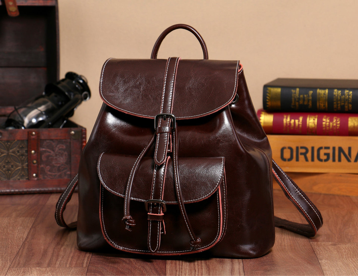 Cowhide Pocket Pull-belt Backpack BEUPFORLIFE.com