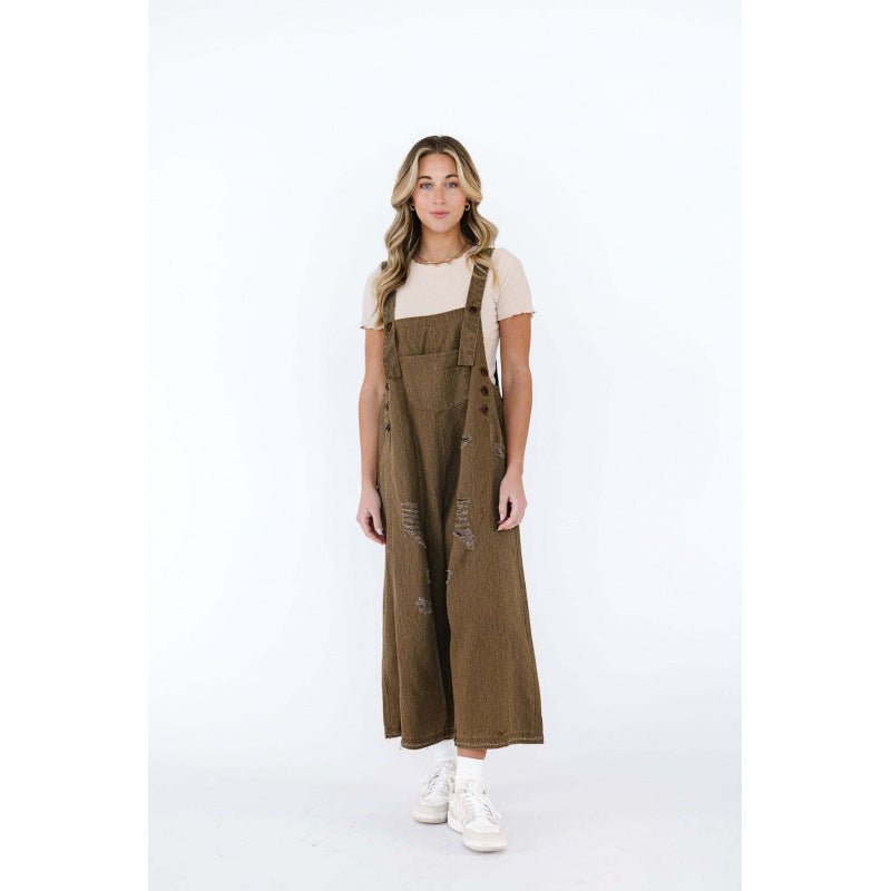 Retro Ripped Loose Wide Leg Denim Overalls