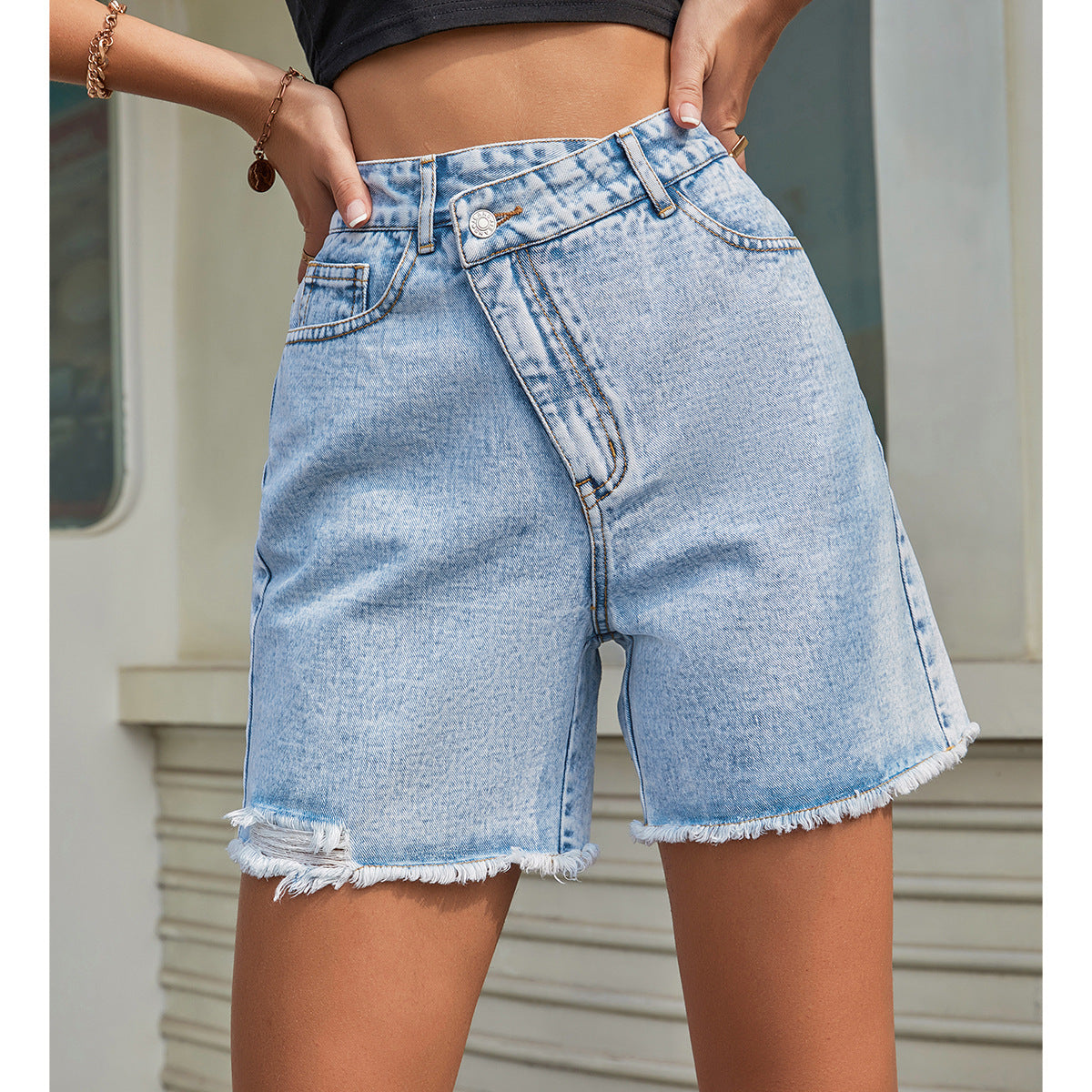 High Waist Loose And Slimming Raw Edge Denim Shorts Be Up For Life