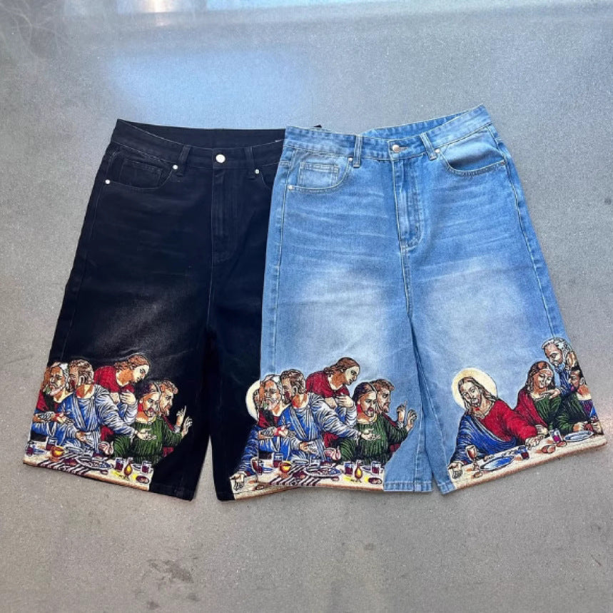 Jesus Printed Jean Shorts BEUPFORLIFE.com