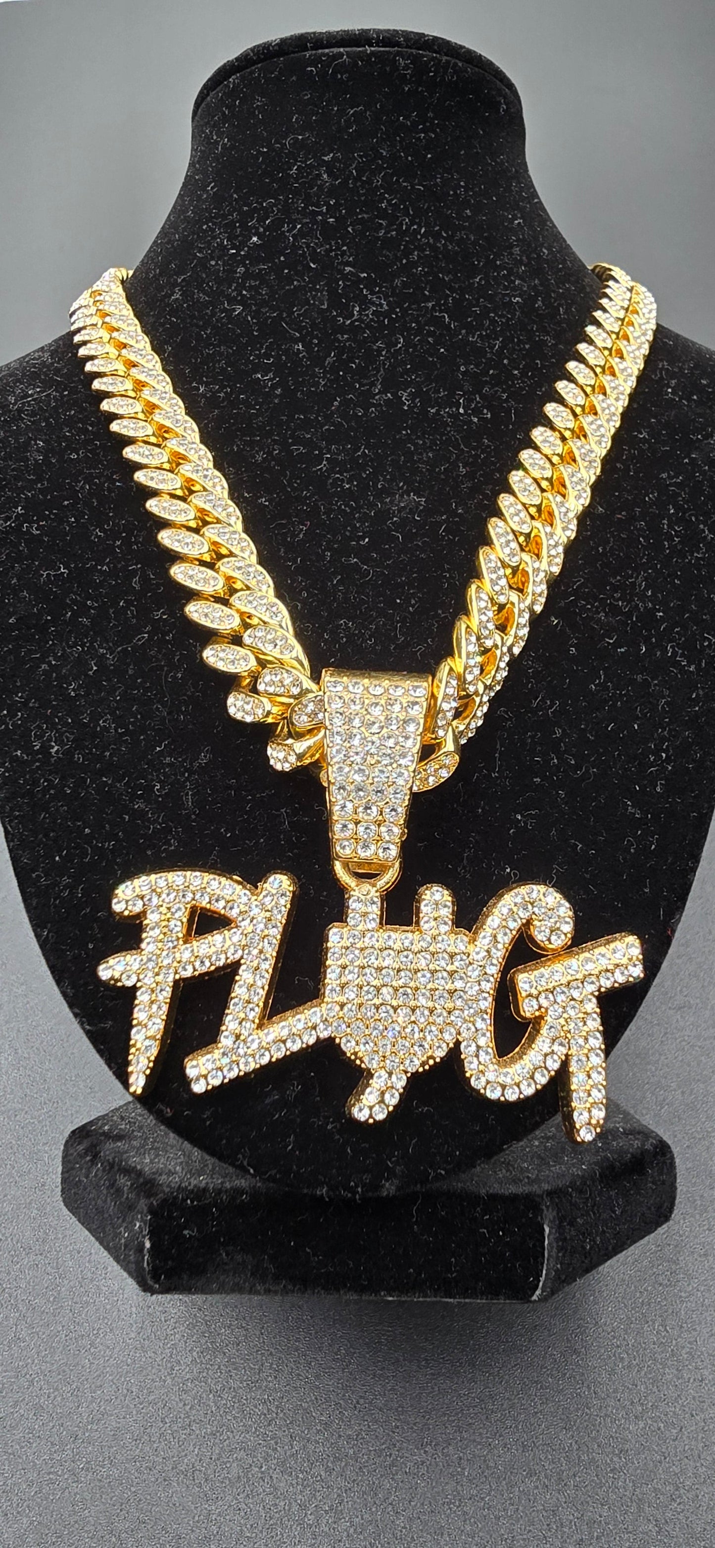 Plug pendant w/ iced out chain Crystal Red Luxury Jewelry