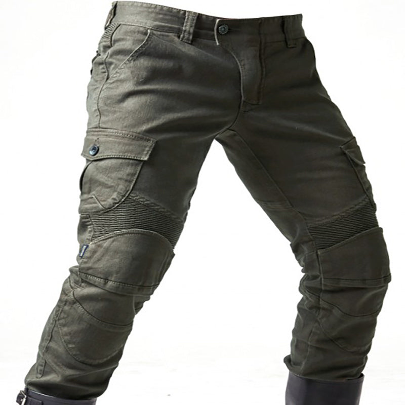 Army green denim jeans with locomotive pad BEUPFORLIFE.com