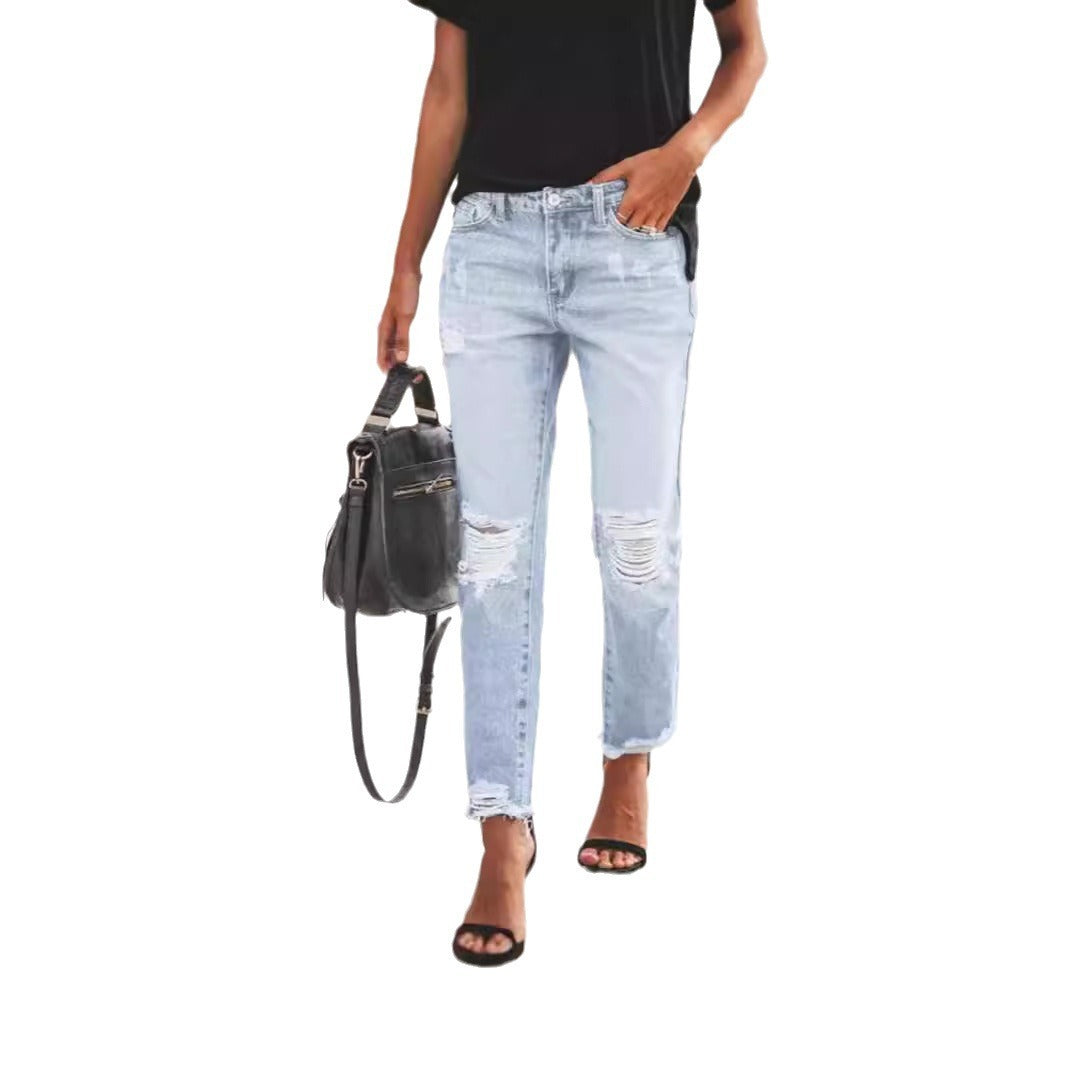 Women's Ripped Non-elastic Jeans Be Up For Life