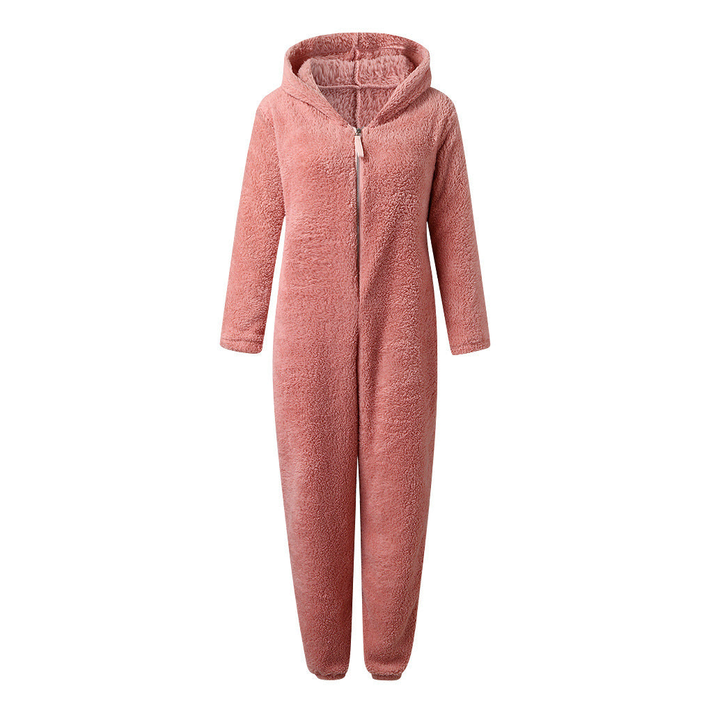 Fleece-lined Thick Furry Jumpsuit Hooded Cat Ear Pajamas BEUPFORLIFE.com