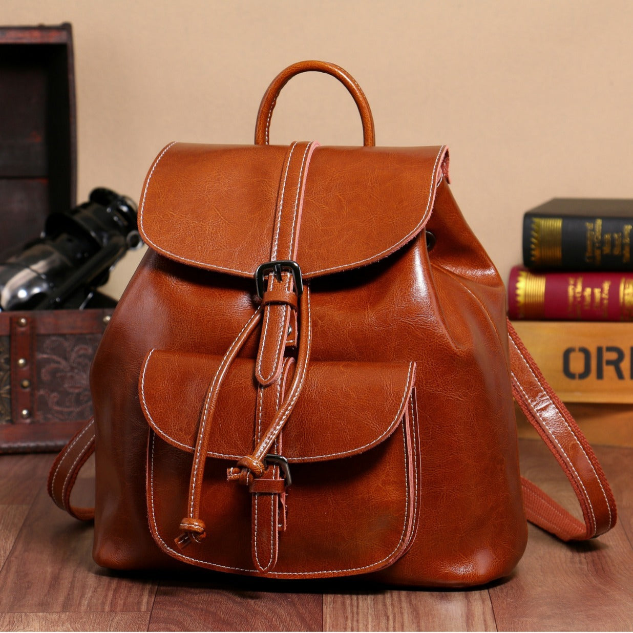Cowhide Pocket Pull-belt Backpack BEUPFORLIFE.com