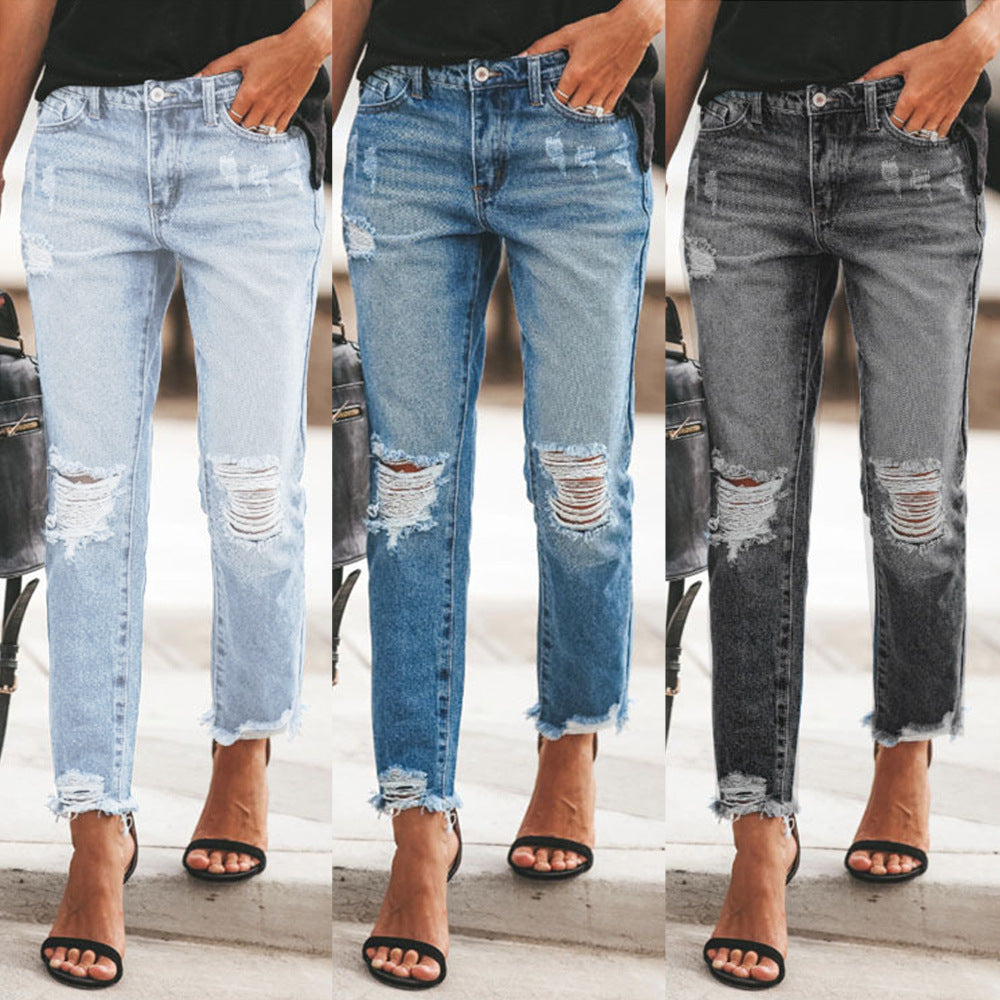 Women's Ripped Non-elastic Jeans Be Up For Life