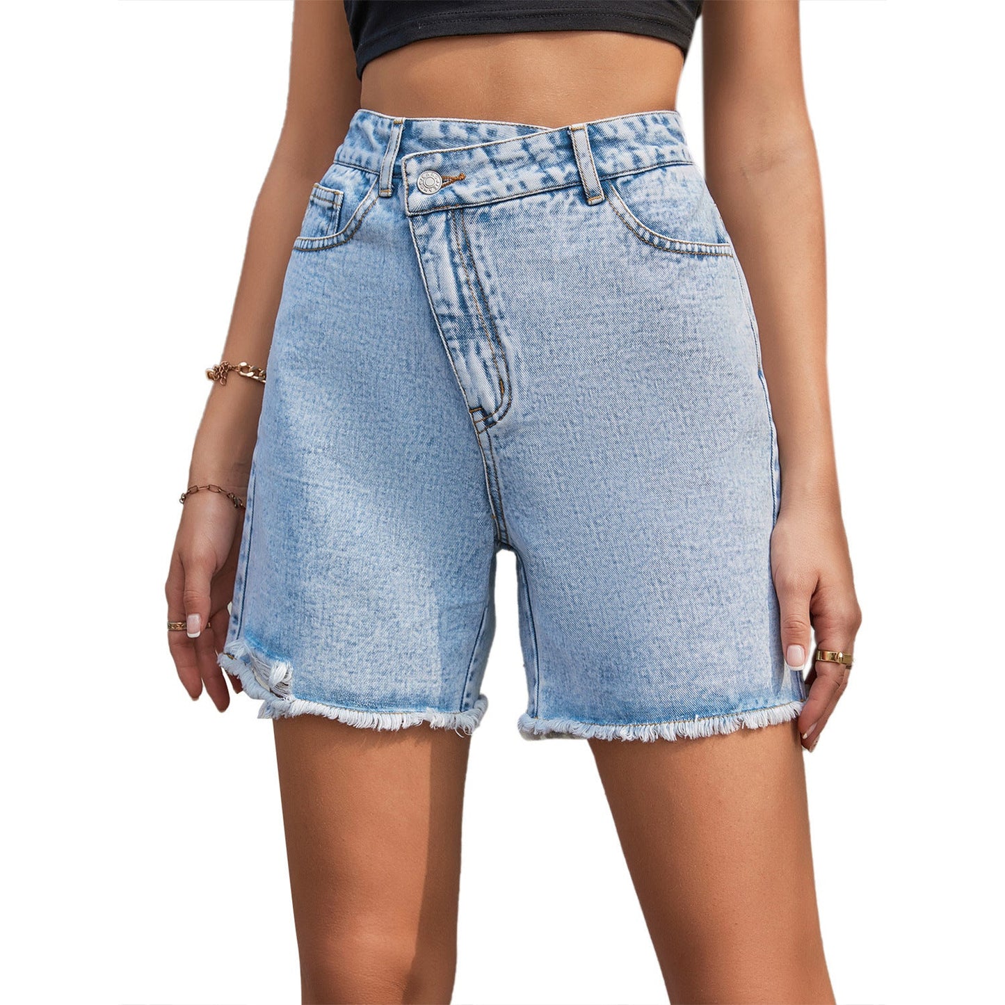 High Waist Loose And Slimming Raw Edge Denim Shorts Be Up For Life
