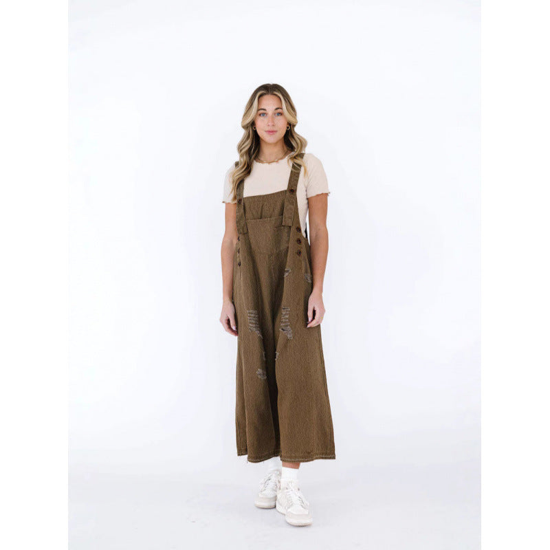 Retro Ripped Loose Wide Leg Denim Overalls BEUPFORLIFE.com