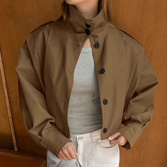 Khaki Lapel Simple Single-breasted Coat BEUPFORLIFE.com