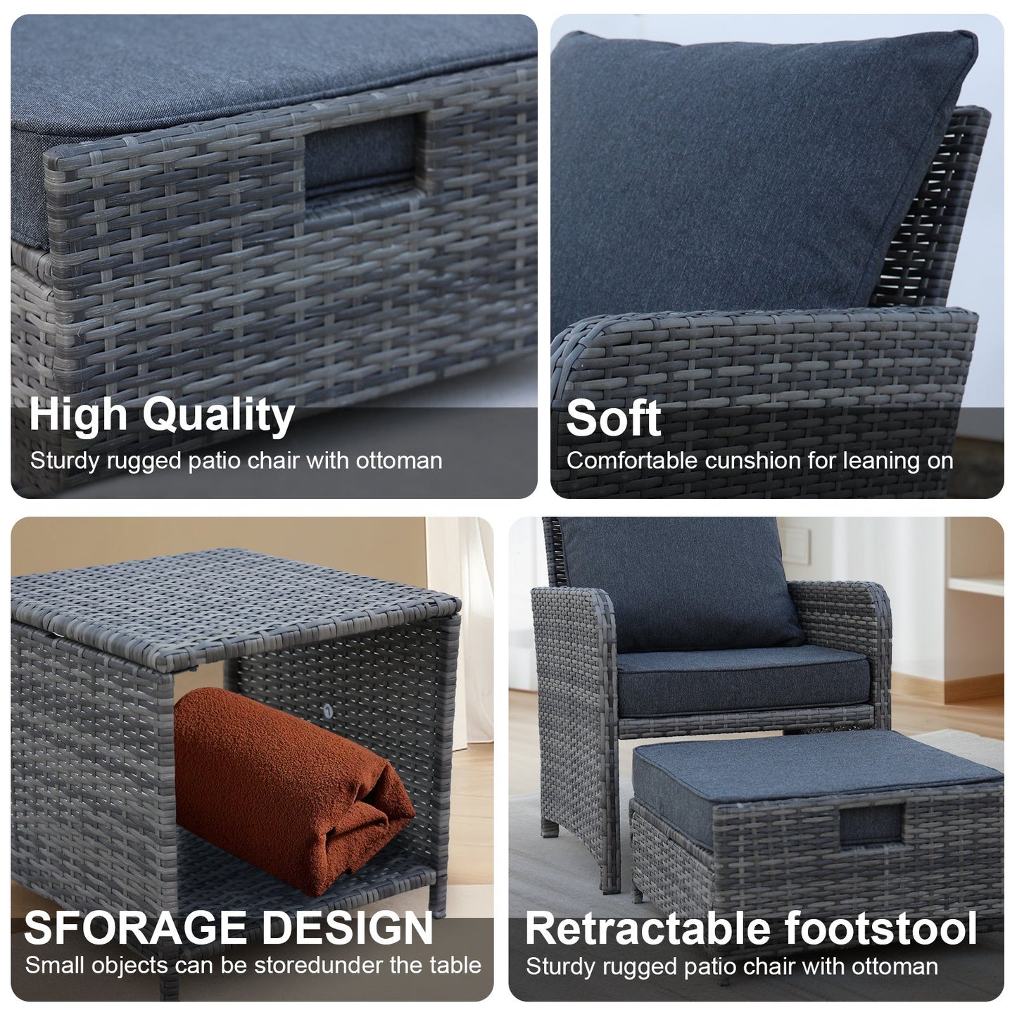 5 Piece Wicker Patio Conversation Furniture Set w/Ottomans BEUPFORLIFE.com