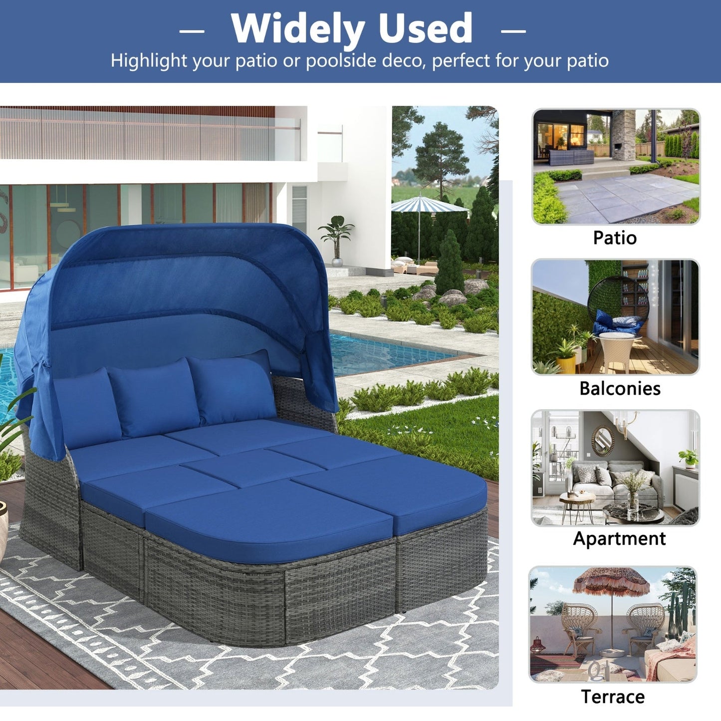 U STYLE Patio Furniture Set Daybed W Retractable Canopy Wicker Be Up For Life