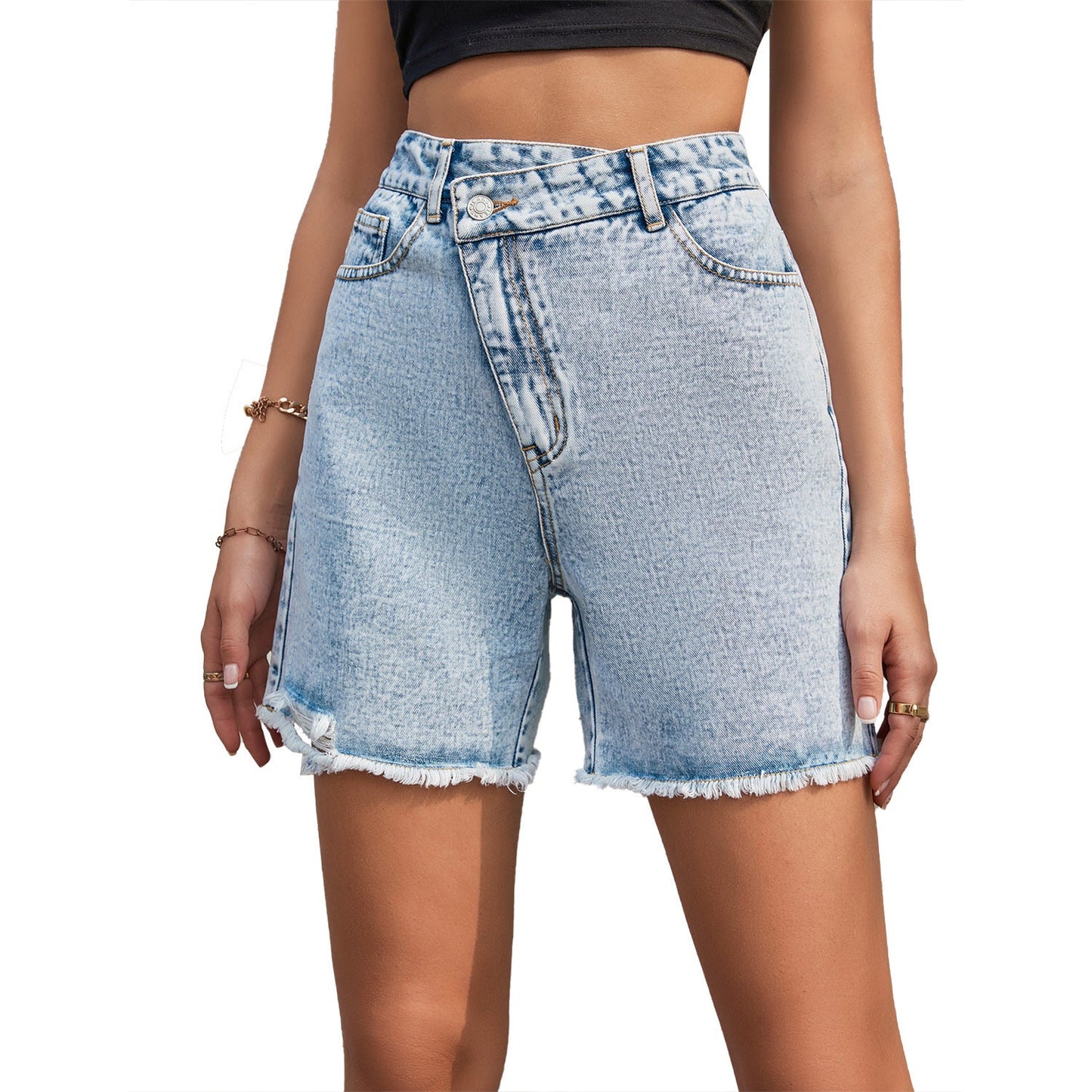 High Waist Loose And Slimming Raw Edge Denim Shorts Be Up For Life
