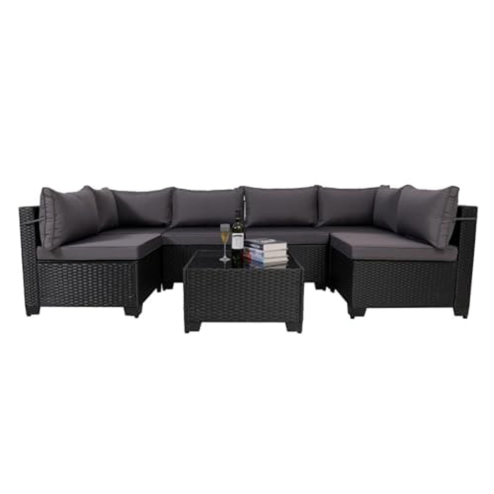 7 Piece Outdoor Rattan Patio, Black Wicker Sectional Set BEUPFORLIFE.com