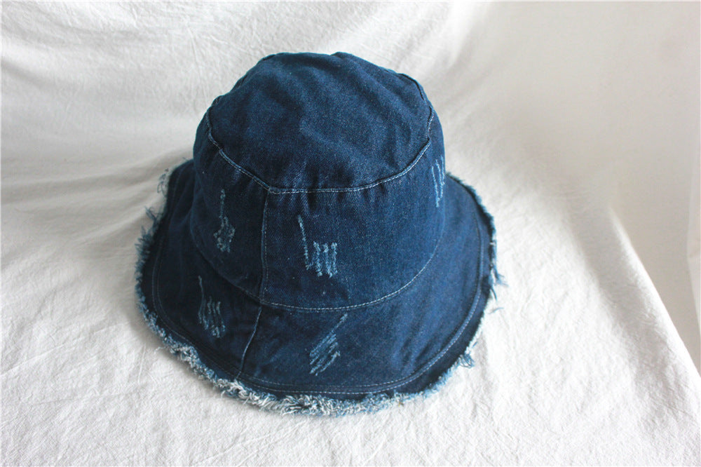 Summer Sunshade Raw Edge Denim Bucket Hat Women BEUPFORLIFE.com