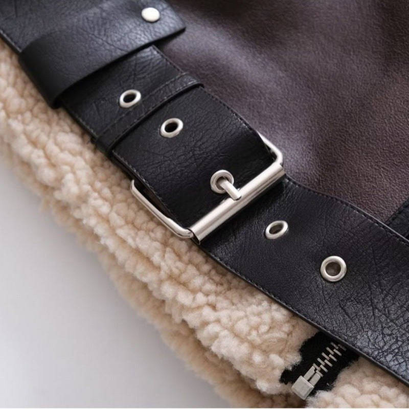 Suede Fur Integrated Motorcycle Jacket BEUPFORLIFE.com