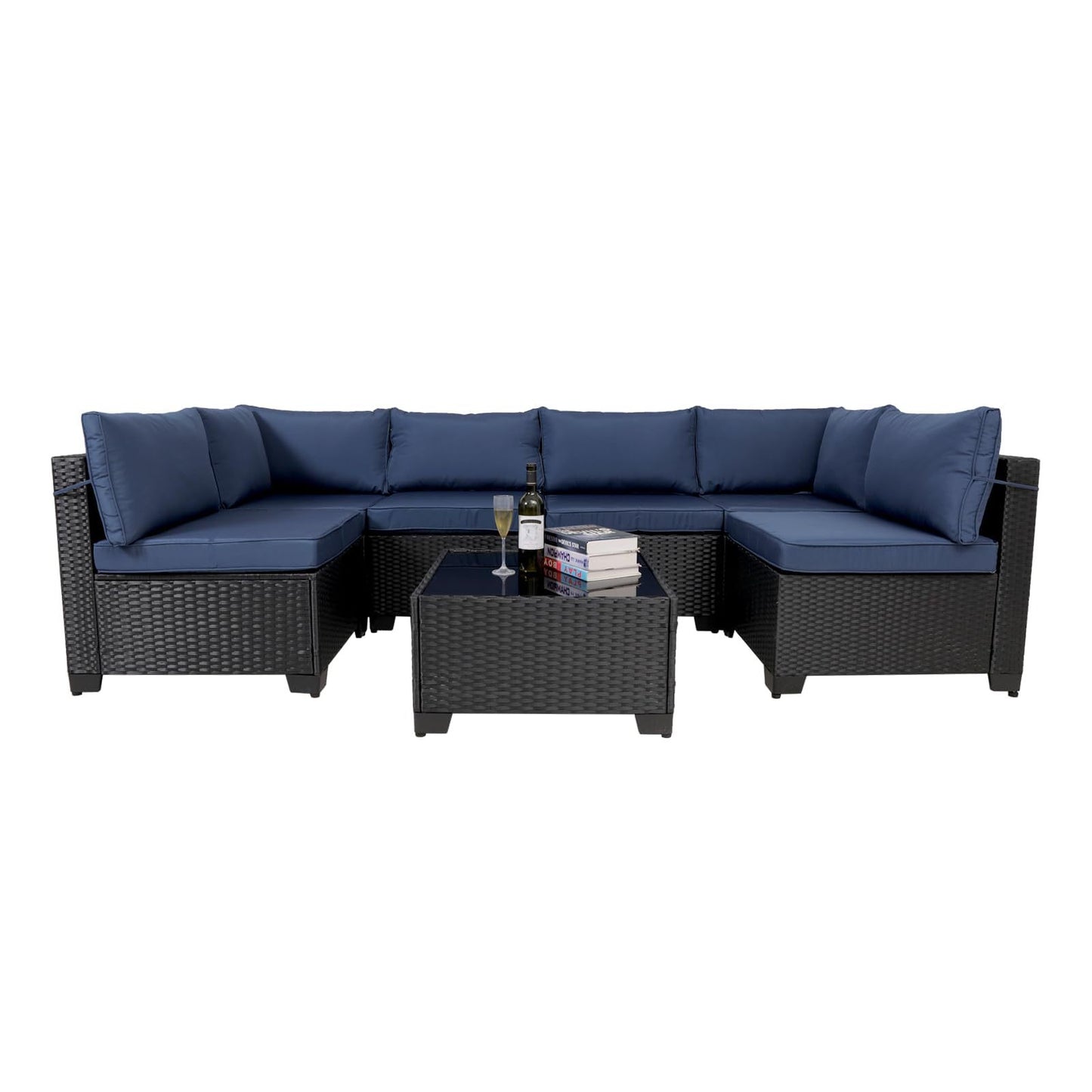 7 Piece Outdoor Rattan Patio, Black Wicker Sectional Set BEUPFORLIFE.com