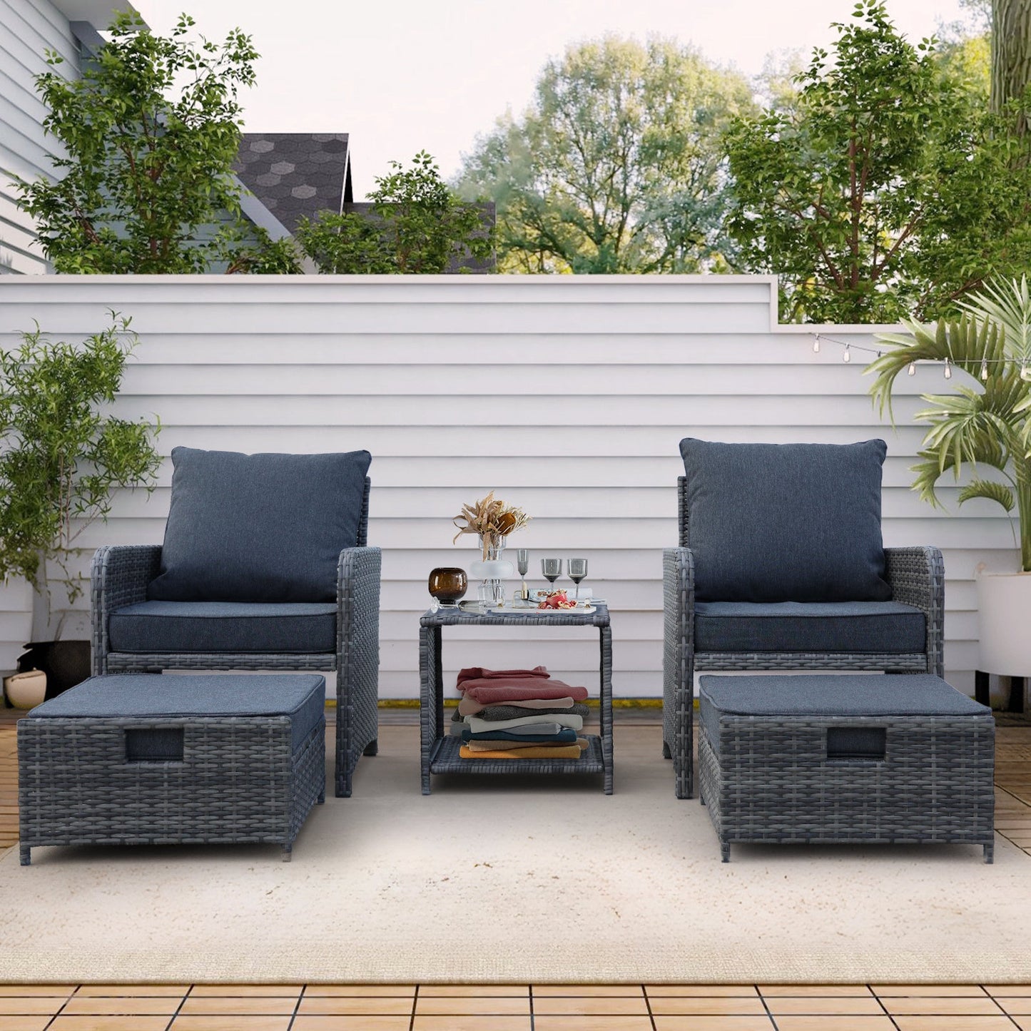 5 Piece Wicker Patio Conversation Furniture Set w/Ottomans BEUPFORLIFE.com