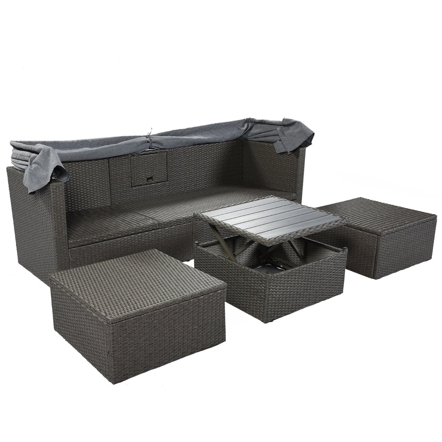 U Style Patio Rectangle Daybed With Canopy, Wicker Sectional Seating Be Up For Life