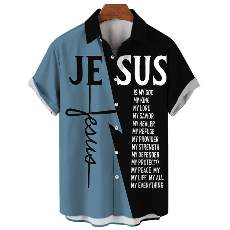 JESUS Colorblock Letter Shirt BEUPFORLIFE.com