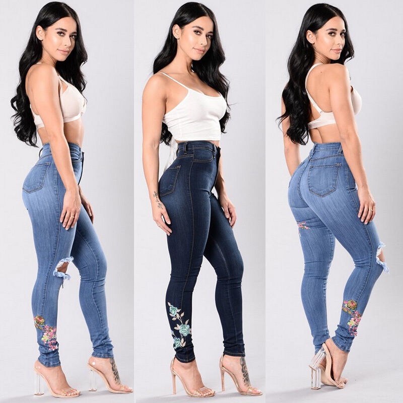 Women's denim pants embroidered jeans trousers BEUPFORLIFE.com
