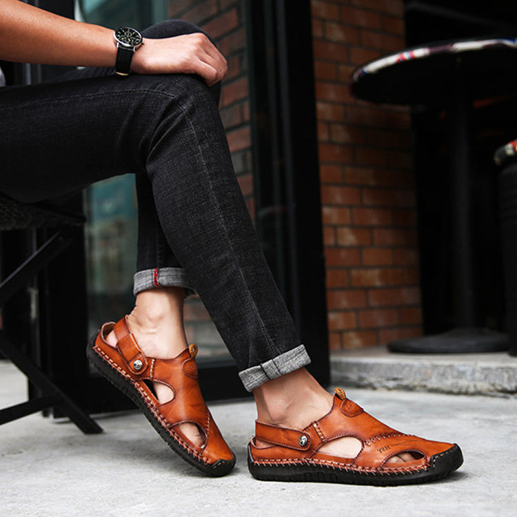 Closed Toe Leather Sandals BEUPFORLIFE.com