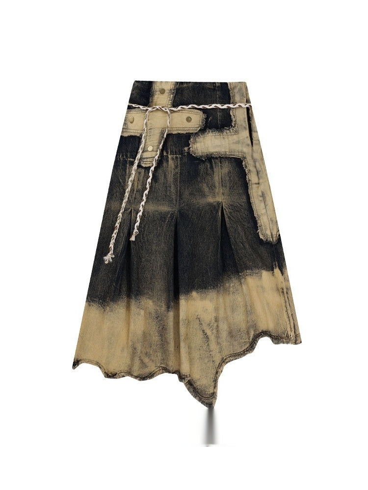 Industry Distressed Raw Edge Denim Skirt BEUPFORLIFE.com