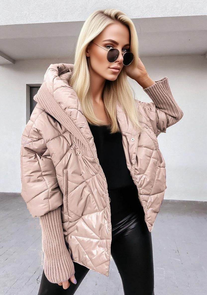 Diamond Lattice Hooded Casual Long Sleeve Coat