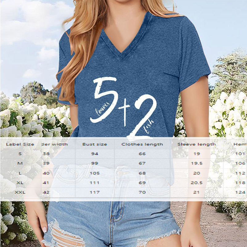 '5 Add 2' Print V Neck T-Shirt BEUPFORLIFE.com