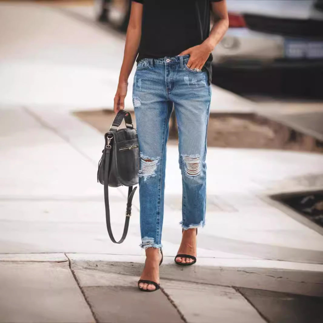 Women's Ripped Non-elastic Jeans Be Up For Life