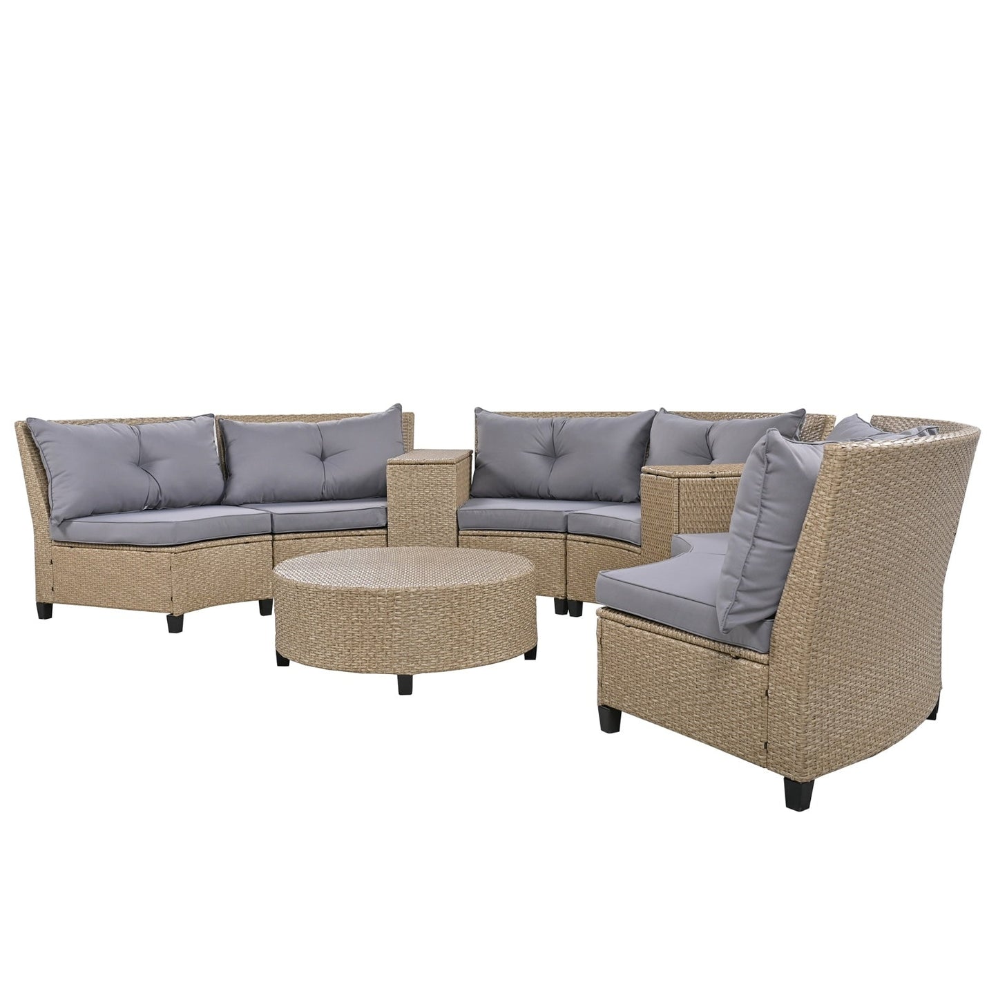 U Style 6-Person Fan-Shaped Rattan Set With Cushions Table Be Up For Life