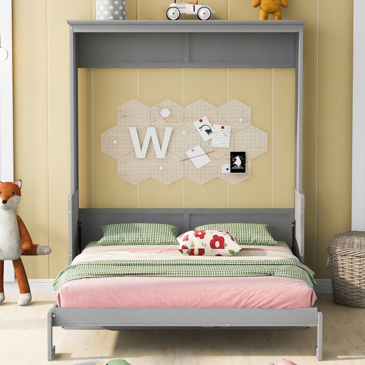Queen Size Murphy Bed With A Shelf, Gray BEUPFORLIFE.com