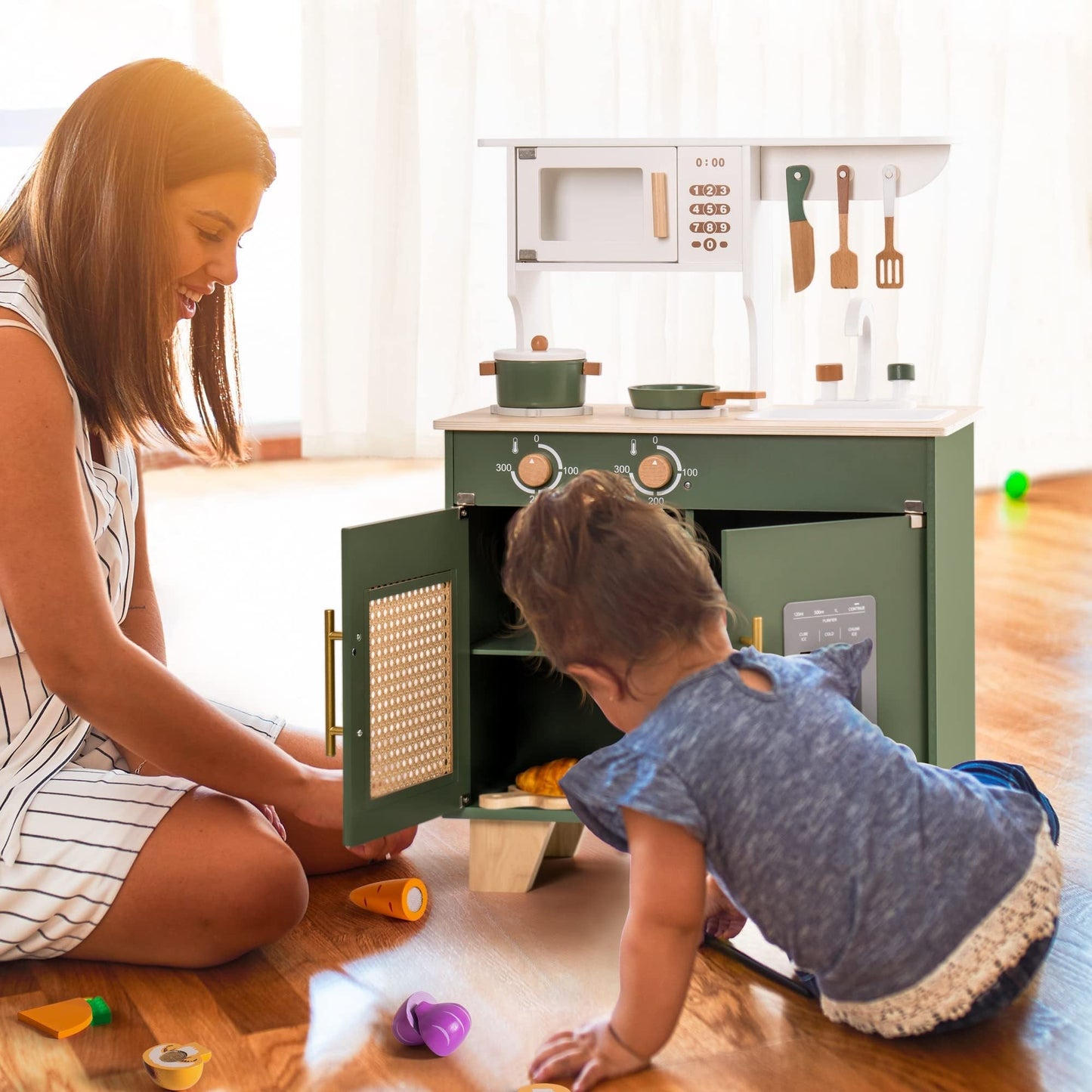 Green Wooden Kitchen Toy Set BEUPFORLIFE.com