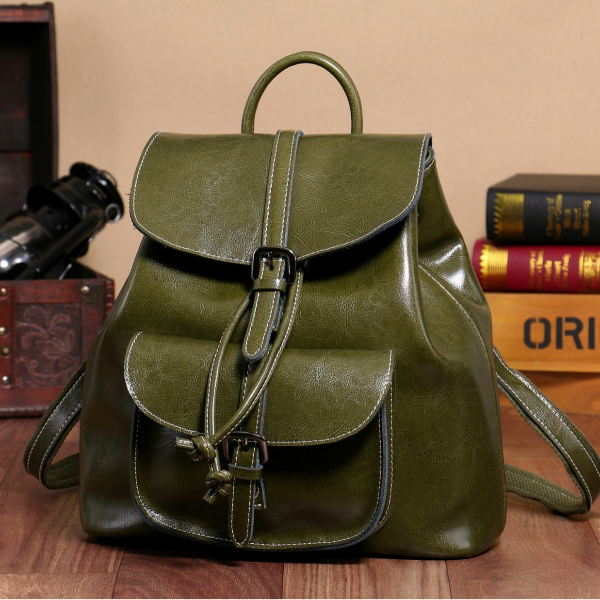 Cowhide Pocket Pull-belt Backpack BEUPFORLIFE.com
