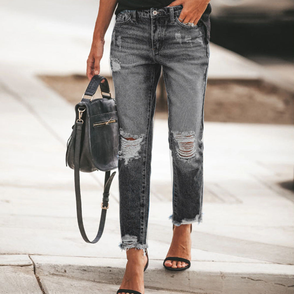 Women's Ripped Non-elastic Jeans Be Up For Life