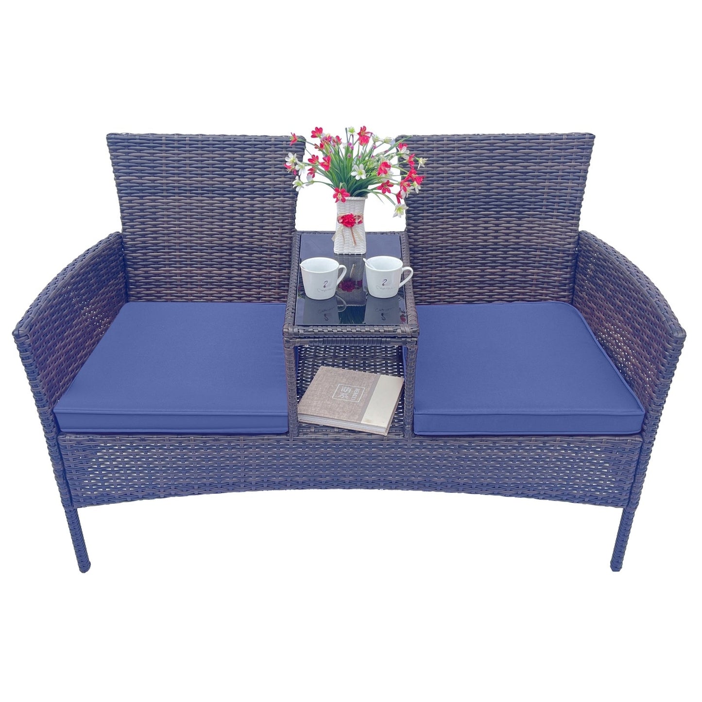 Wicker Patio Conversation Furniture Set, With Removable Cushions & Table BEUPFORLIFE.com