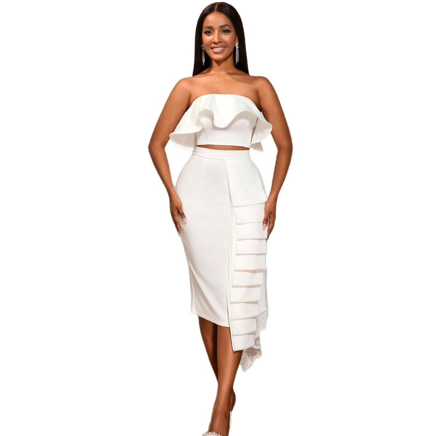 Tube Top White Shirt Asymmetric Hip Skirt Suit Be Up For Life